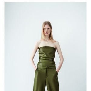 Zara Faux leather body suit green